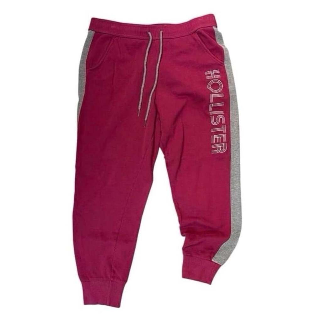 Y2K Hollister Jogger Sweatpants Size L Magenta Grey Side Stripe 2000s